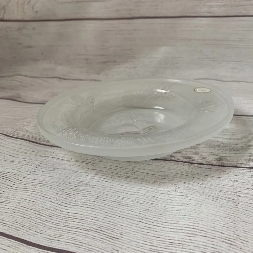 Vintage Celebrations Crystal Clear Frosted Plate Season Greetings Candle Dish 8
